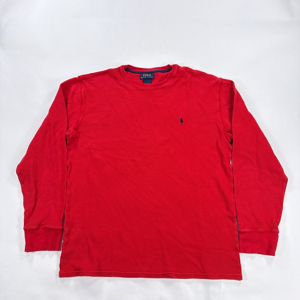 Polo Ralph Lauren Mens Shirt XL Red Waffle Knit Thermal Long Sleeve Crewneck